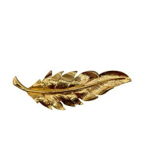 Vintage Gold Tone Leaf Feather Brooch Pin